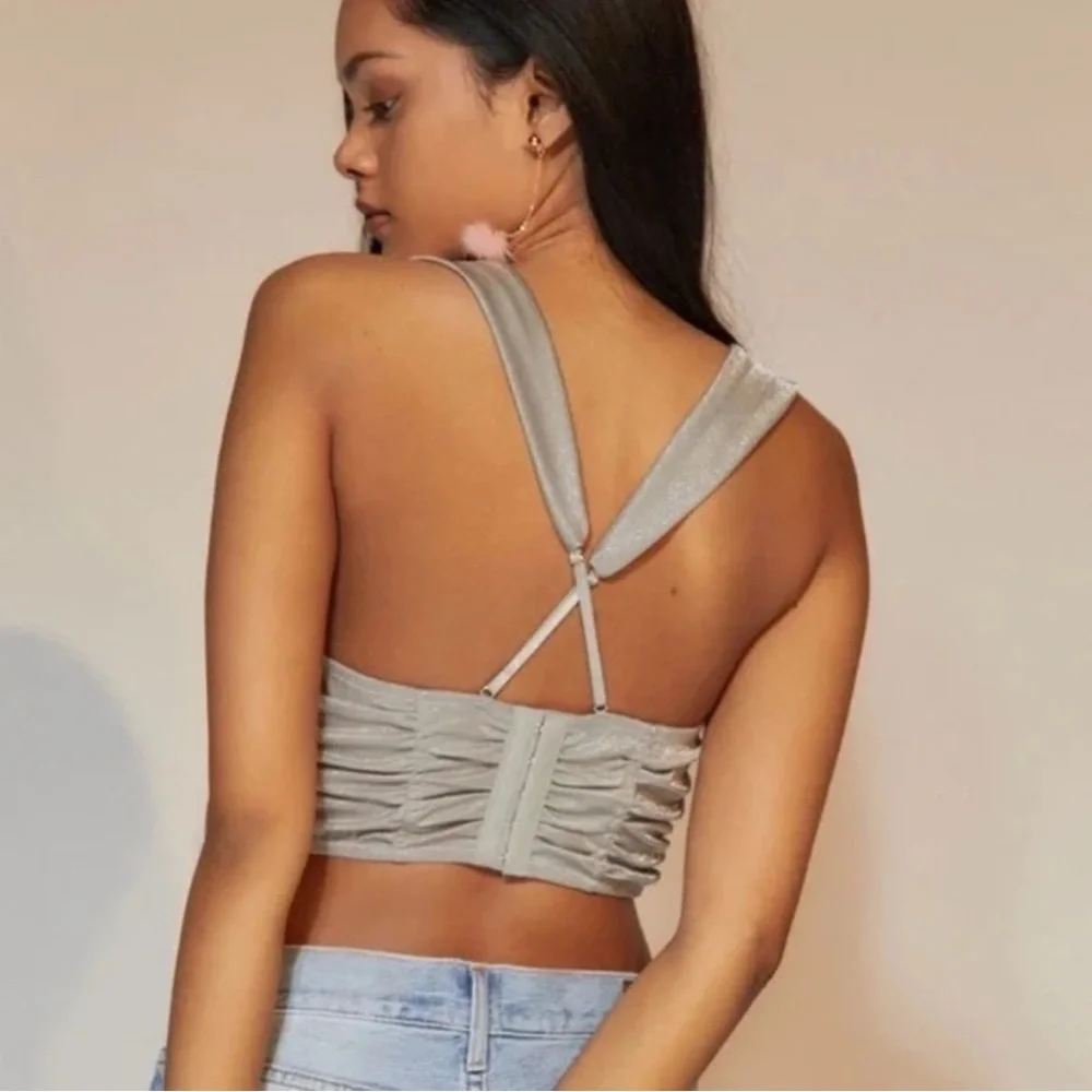 Urban Outfitters Out From Under Ella Shine Ruched Bustier Corset Top Silver. S. - Picture 3 of 10